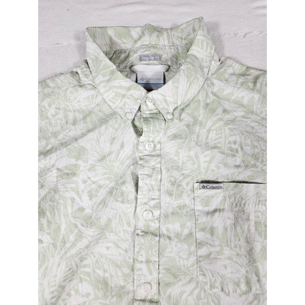 Columbia Mens Regular Fit Tropical Palm Print Short Sleeve Shirt Green AM0094 L